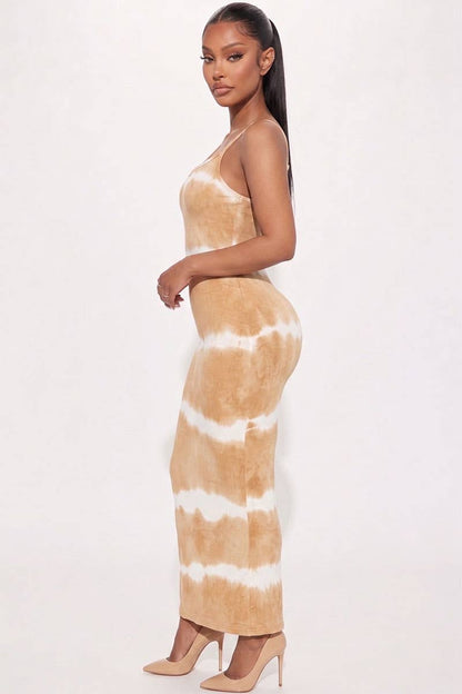 Stripe Tie-Dye Printed Maxi Dress