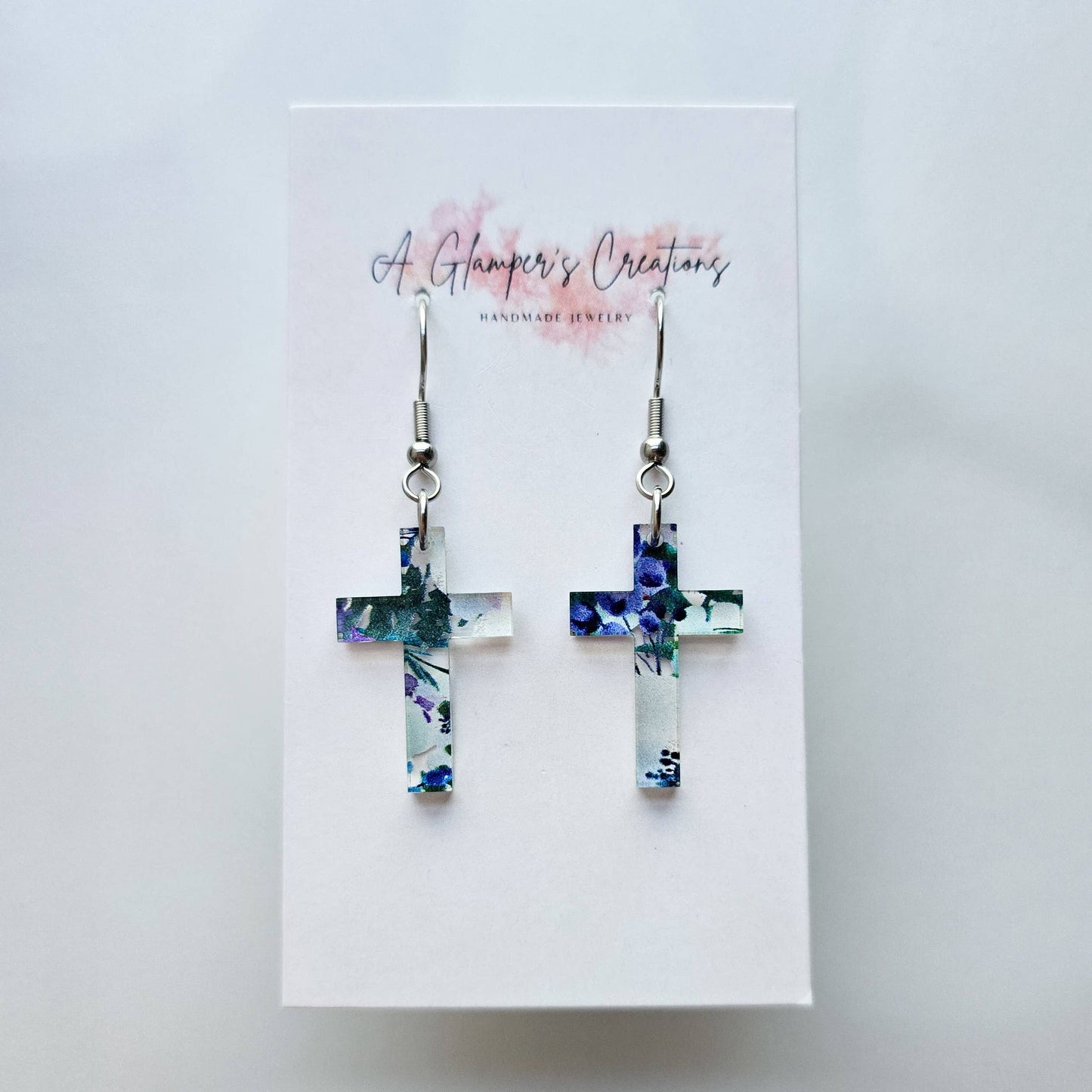 Blueberry Floral Acrylic Cross Earrings