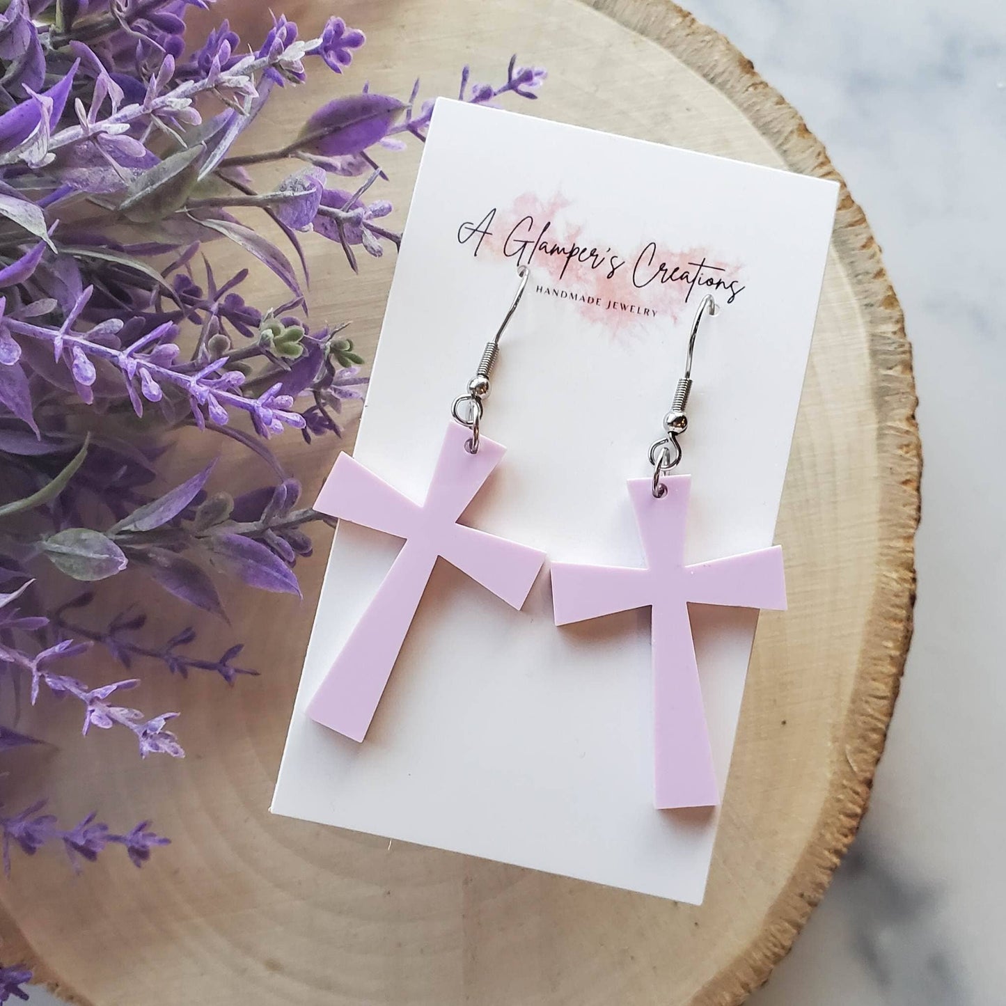 Pastel / Light Lavender Acrylic Cross Earrings