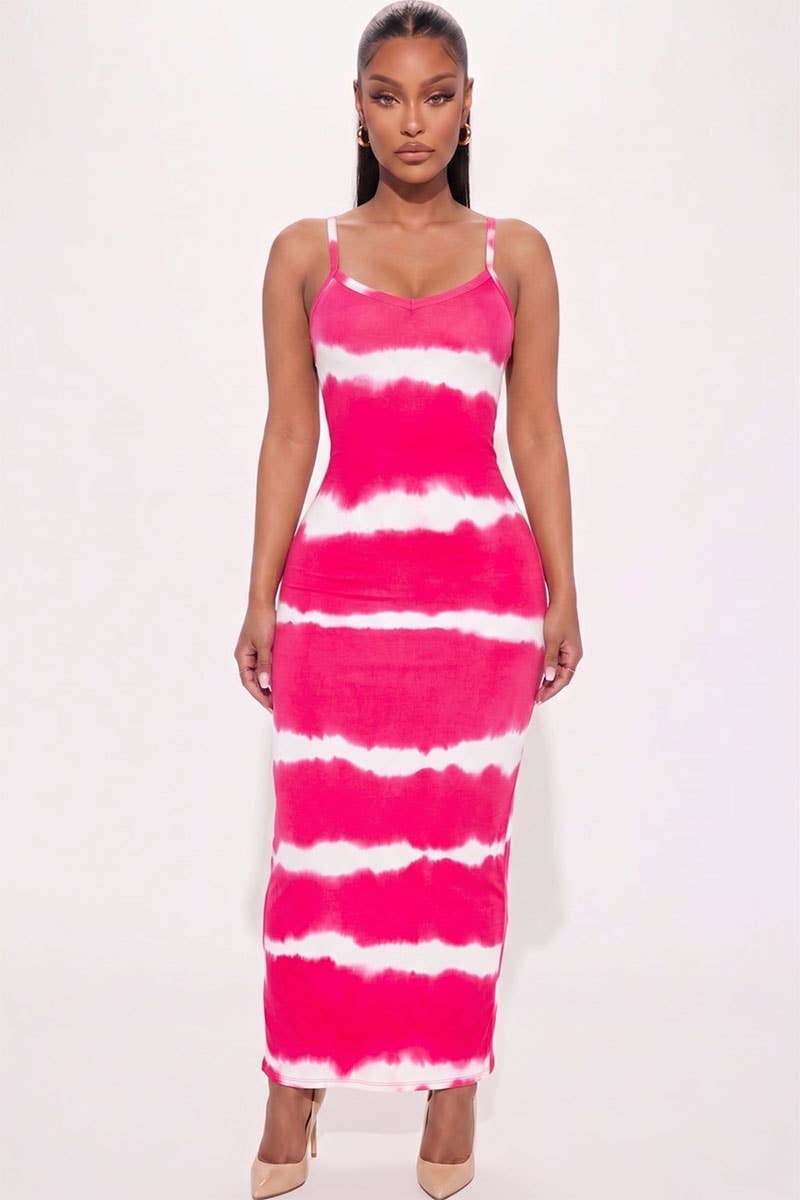 Stripe Tie-Dye Printed Maxi Dress