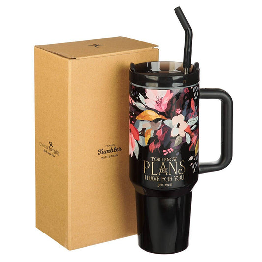 Tumbler w/straw SS Black Jer. 29:11