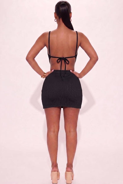 Backless V-hem Halter Top & Mini Skirt Set