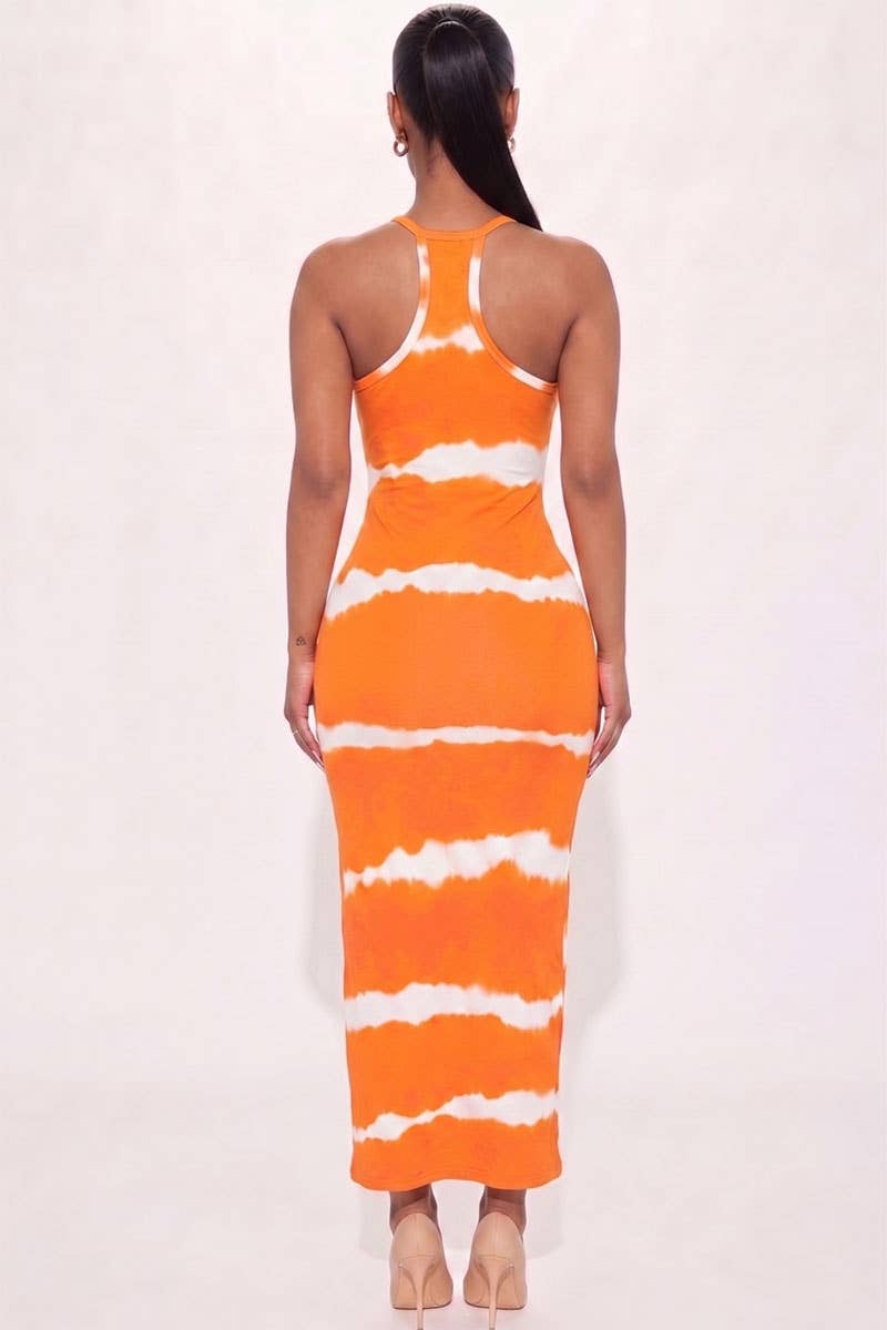 Stripe Tie-Dye Printed Maxi Dress