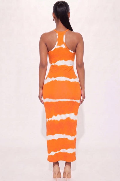 Stripe Tie-Dye Printed Maxi Dress