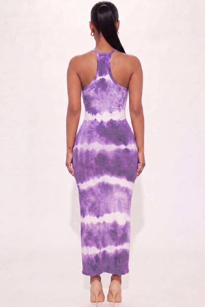 Stripe Tie-Dye Printed Maxi Dress