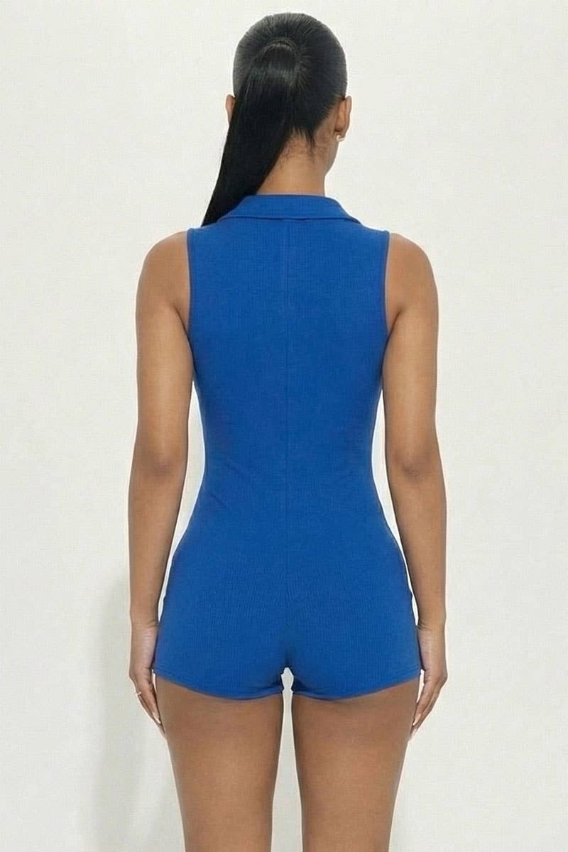 Ribbed Knit Sleeveless Button Front Romper