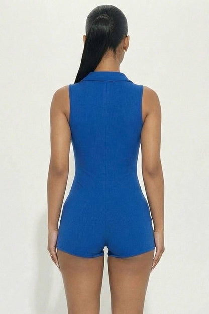 Ribbed Knit Sleeveless Button Front Romper