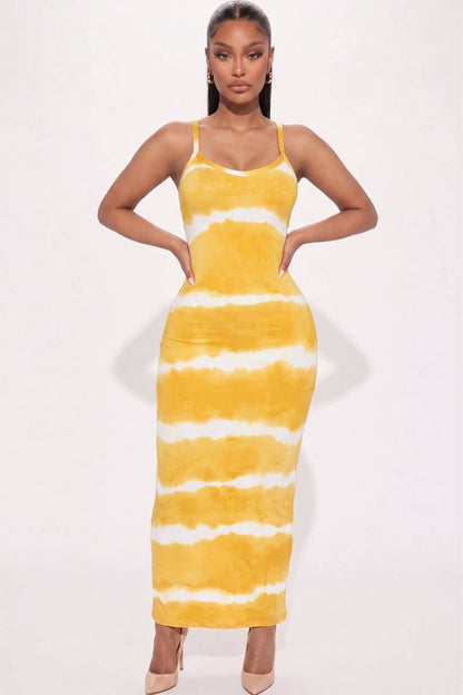 Stripe Tie-Dye Printed Maxi Dress