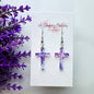 Lilac Floral Acrylic Cross Earrings