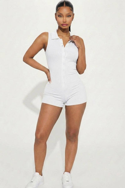 Ribbed Knit Sleeveless Button Front Romper