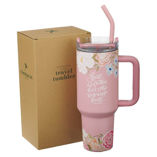 Tumbler w/straw SS Pink God is within her Ps. 46:5