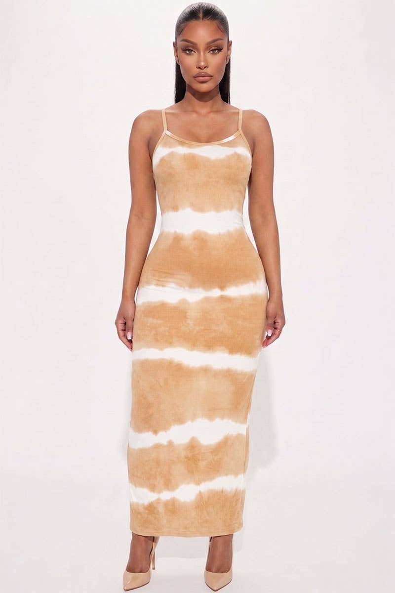 Stripe Tie-Dye Printed Maxi Dress
