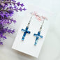 Blue Stained Glass Acrylic Cross Earrings